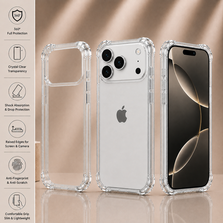 Air Cushion Transparent Case for iPhone X to iPhone 17 Pro Max | Shockproof Clear TPU Cover