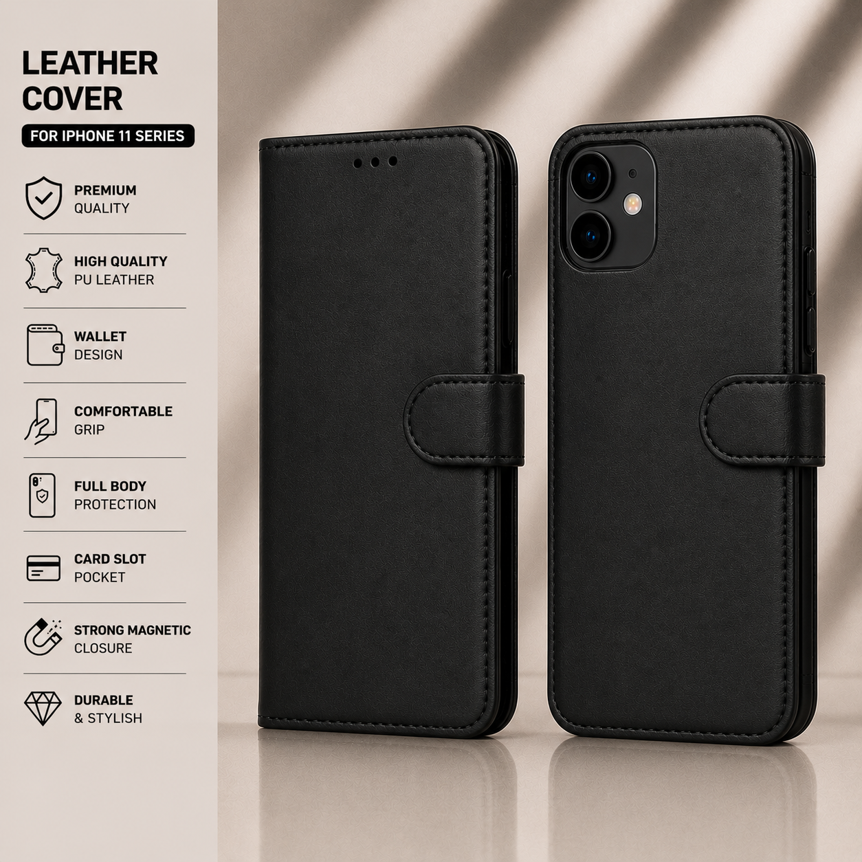 Premium Leather Wallet Case for iPhone X to iPhone 17 Pro Max | Card Holder Flip Cover