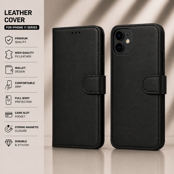 Premium Leather Wallet Case for iPhone X to iPhone 17 Pro Max | Card Holder Flip Cover