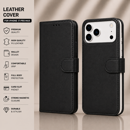 Premium Leather Wallet Case for iPhone X to iPhone 17 Pro Max | Card Holder Flip Cover
