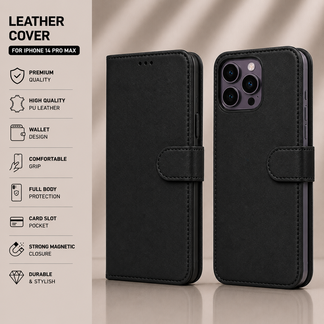 Premium Leather Wallet Case for iPhone X to iPhone 17 Pro Max | Card Holder Flip Cover