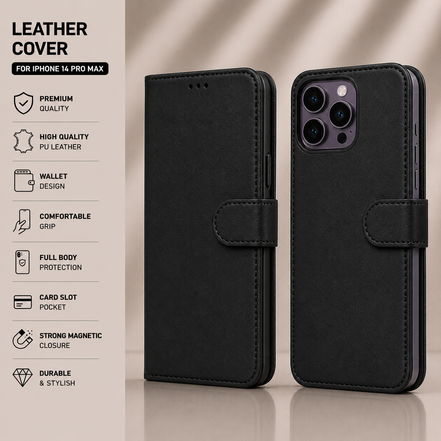 Premium Leather Wallet Case for iPhone X to iPhone 17 Pro Max | Card Holder Flip Cover