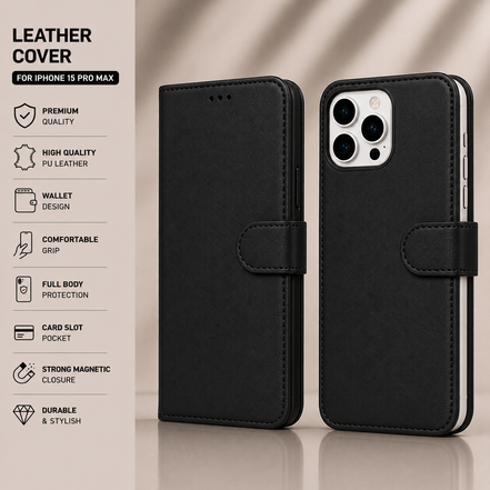 Premium Leather Wallet Case for iPhone X to iPhone 17 Pro Max | Card Holder Flip Cover
