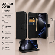 Leather Case + Tempered Glass Screen Protector for iPhone X to iPhone 17 Pro Max | Complete Protection Bundle