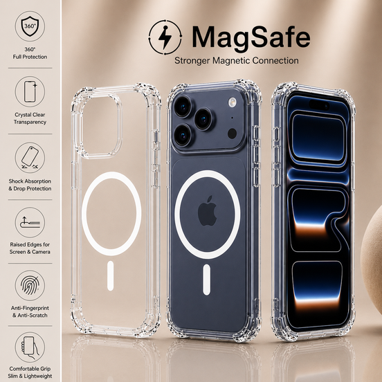 MagSafe Air Cushion Case for iPhone 12–17 Pro Max | Shockproof Transparent Cover
