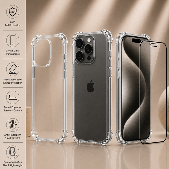 Premium Silicone Case + 9H Tempered Glass Screen Protector for iPhone X–17 Series