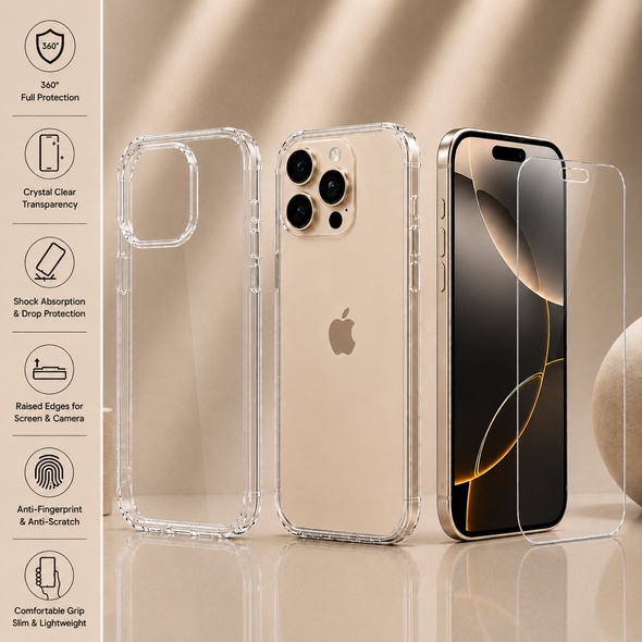 Premium Silicone Case + 9H Tempered Glass Screen Protector for iPhone X–17 Series