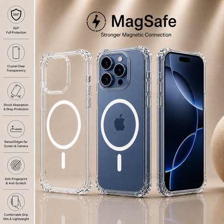 MagSafe Air Cushion Case for iPhone 12–17 Pro Max | Shockproof Transparent Cover