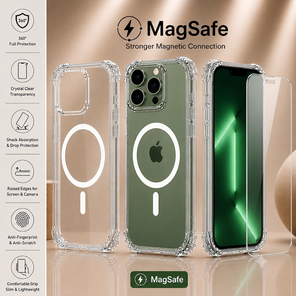 MagSafe Air Cushion Case + 9H Panzerglas fur iPhone 12–17 Pro Max