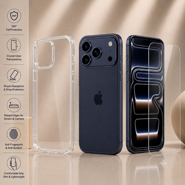 Premium Silicone Case + 9H Tempered Glass Screen Protector for iPhone X–17 Series