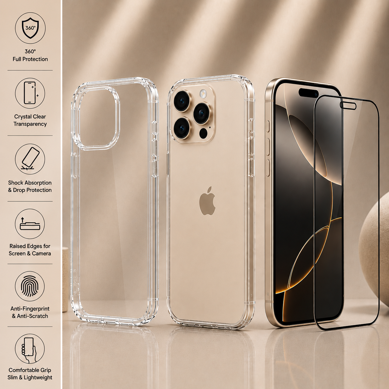 Premium Silicone Case + 9H Tempered Glass Screen Protector for iPhone X–17 Series