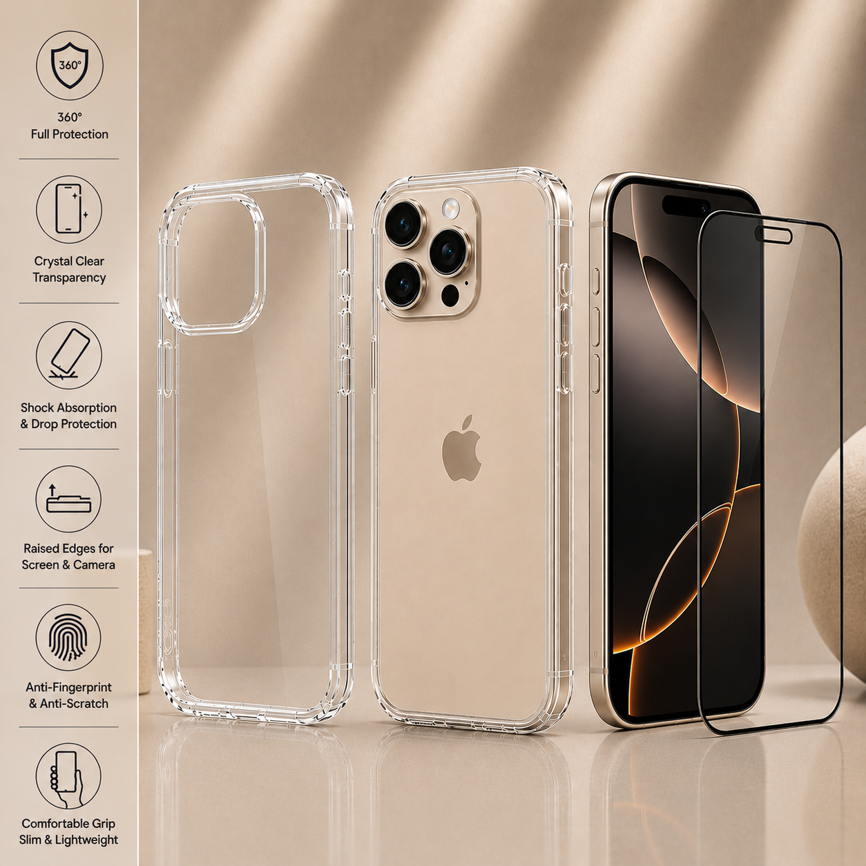 Premium Silicone Case + 9H Tempered Glass Screen Protector for iPhone X–17 Series