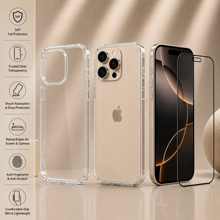 Premium Silicone Case + 9H Tempered Glass Screen Protector for iPhone X–17 Series