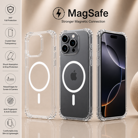 MagSafe Air Cushion Case for iPhone 12–17 Pro Max | Shockproof Transparent Cover
