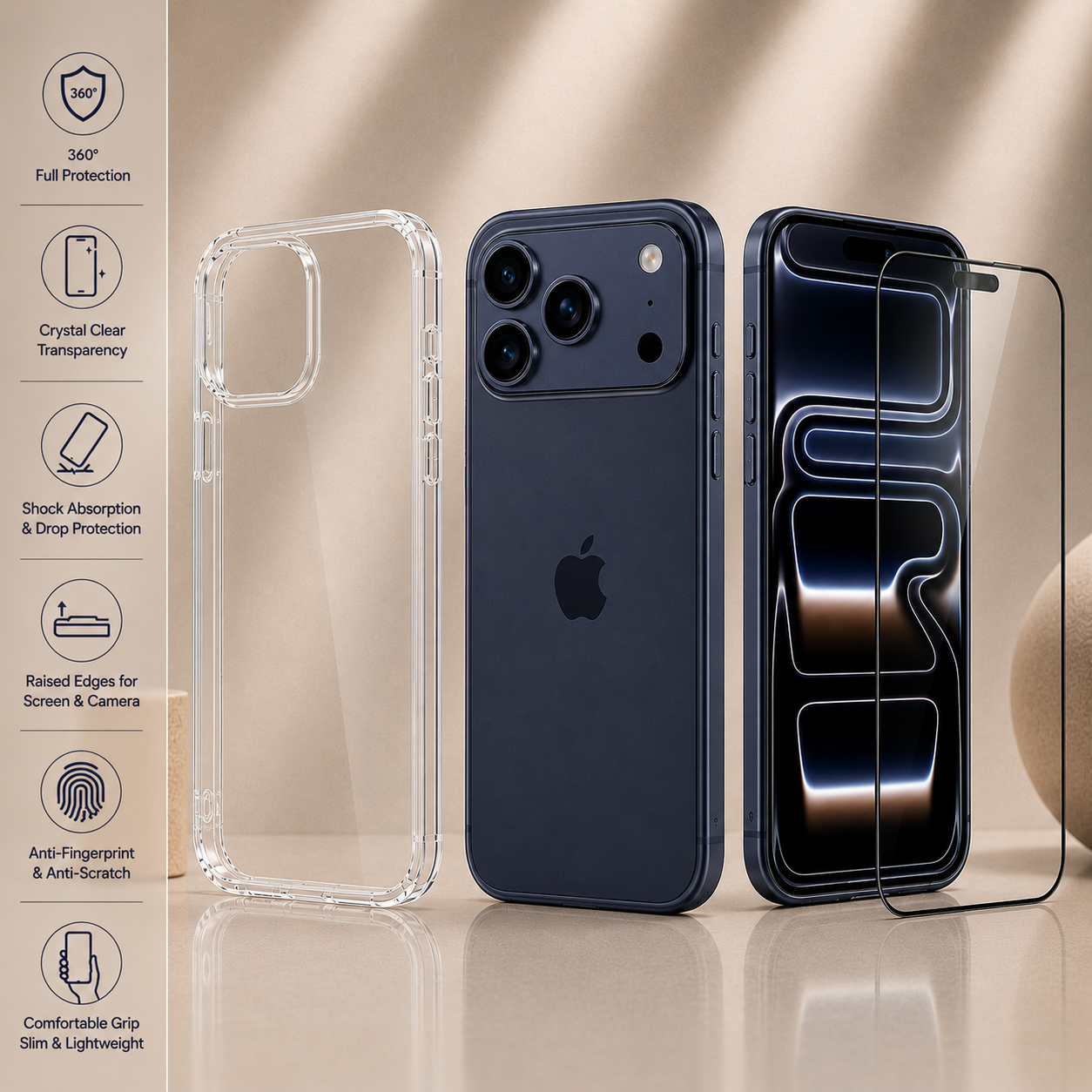 Premium Silicone Case + 9H Tempered Glass Screen Protector for iPhone X–17 Series