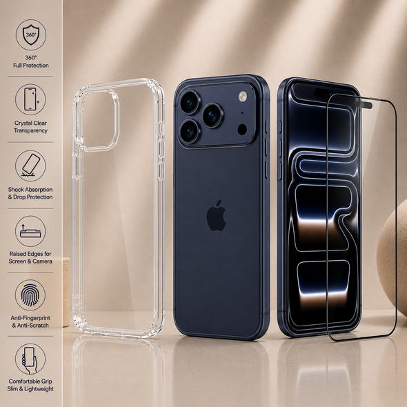 Premium Silicone Case + 9H Tempered Glass Screen Protector for iPhone X–17 Series